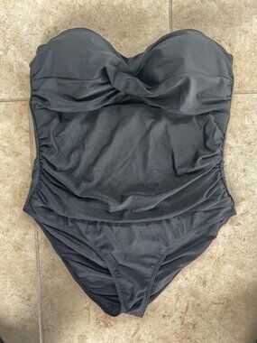 NWT womens black strapless one piece swimsuit monokini built it braw support XXL